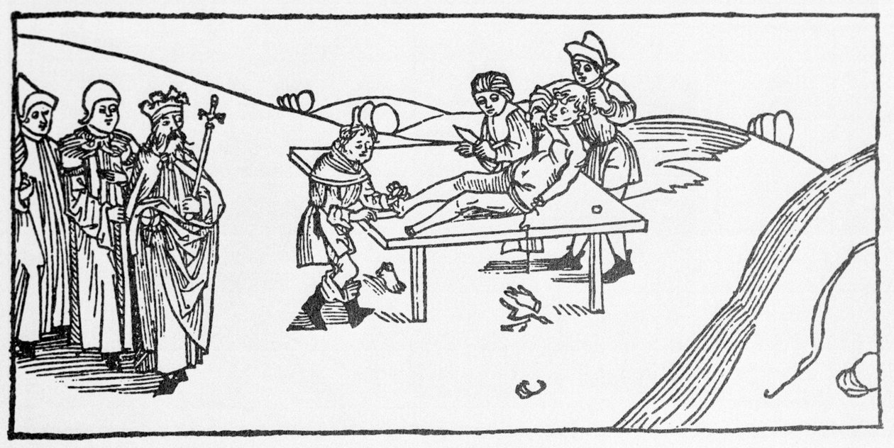 Sankt Jakob Majors martyrdød påført af Herodes af Agrippa, konge af Judæa. Indgravering fra “Leben der Heiligen - sommerteil” (Helgenbogen) af Jacobus (James) af Voragine (1228-1298). Lübeck 1488. af Unknown artist