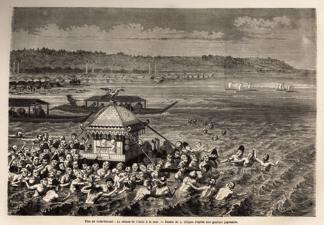 Matsouri (messe, procession) af tennoo gots, finder sted hvert år den 6. dag i den 6. måned, for fiskerne på strandene i Yedo (eller Edo, det nuværende Tokyo), det er fejringen af årsdagen for deres yndlingsguddom: Tengu, vingen af Unknown artist