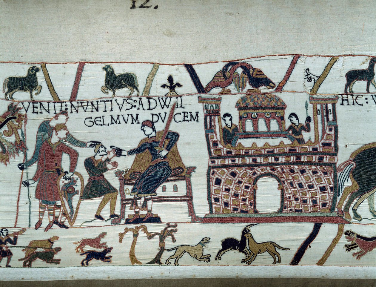 Sendebudene fra kongen af Normandiet Vilhelm Erobreren (1027-1087) informerede ham om, at Harold, som kom fra England på vegne af kong Edvard Confessor af England, blev taget til fange af grev Guy de Ponthieu. Detail of the Tapestry of Bayeux eller Emb af Unknown artist