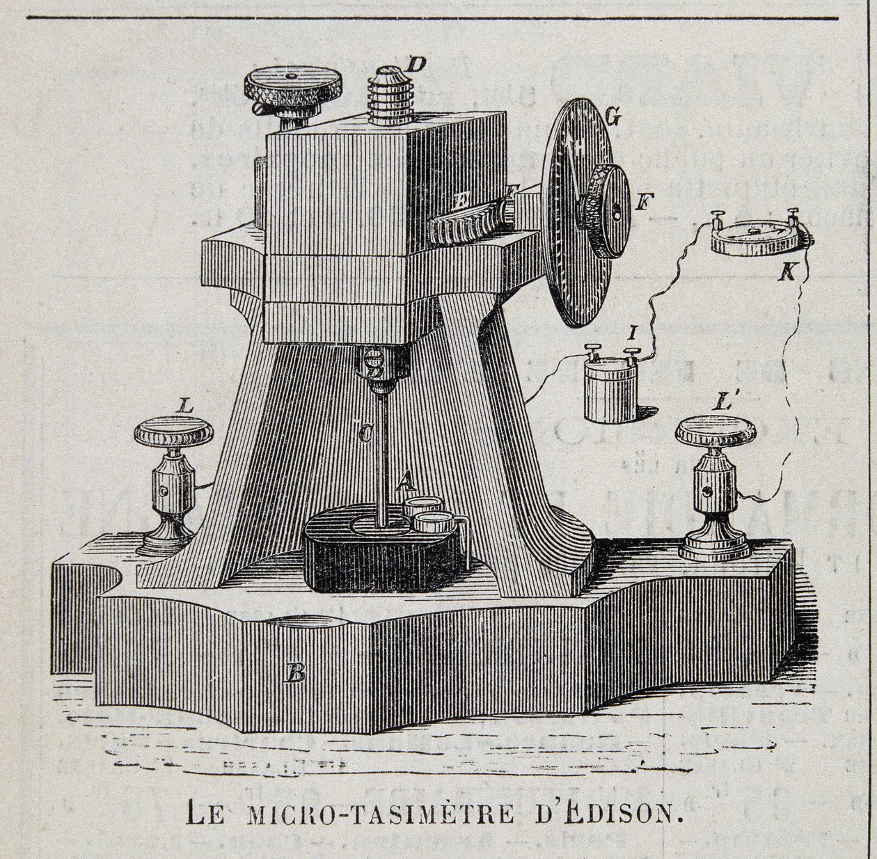Edisons mikro-tasimeter - gravering, slutningen af det 19. århundrede af Unknown artist