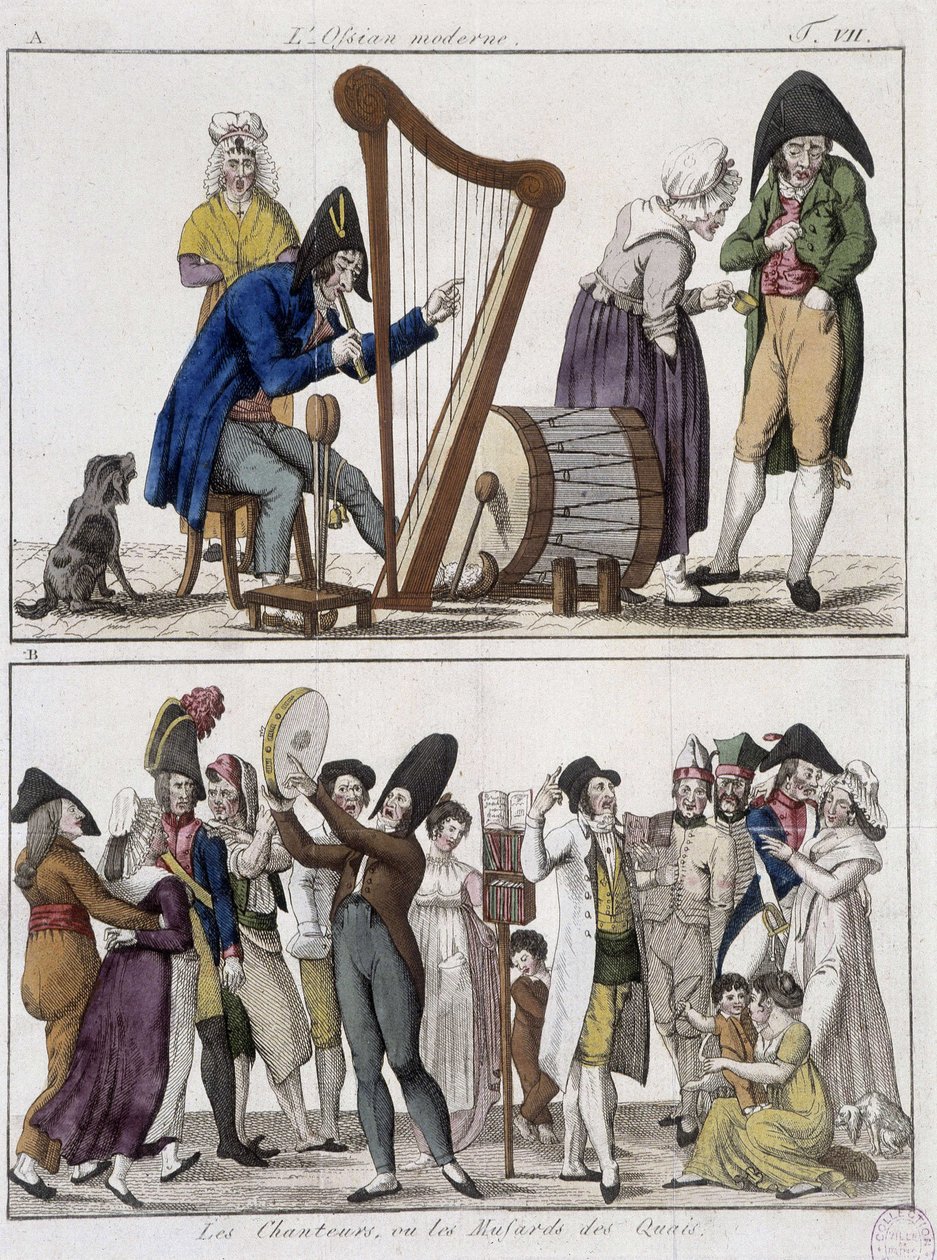 Det moderne Ossian (mandsorkester) og "" Sangerne eller moserne på havnen""" (Musikere fra gaderne) - billede af Epinal af Unknown artist