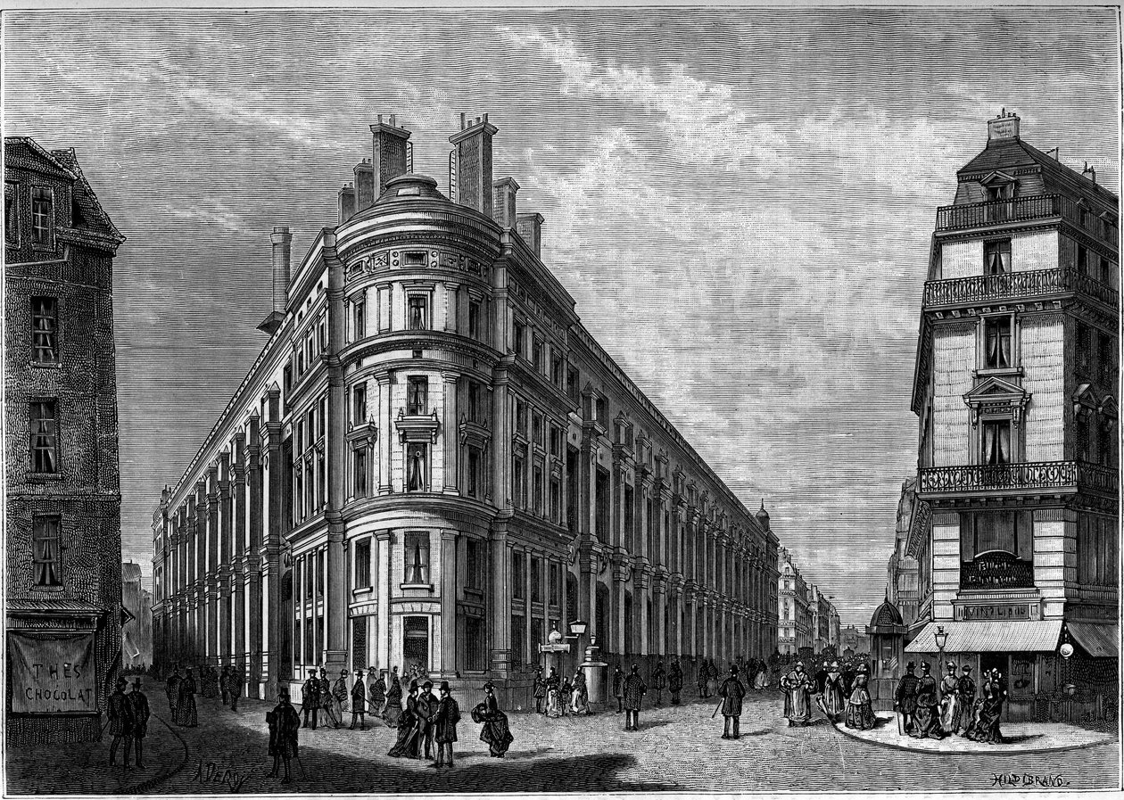 Det nye Hotel des Postes på Rue du Louvre i Paris efter dets genopbygning. Indgravering i journalen ""Ungdom"" af Unknown artist