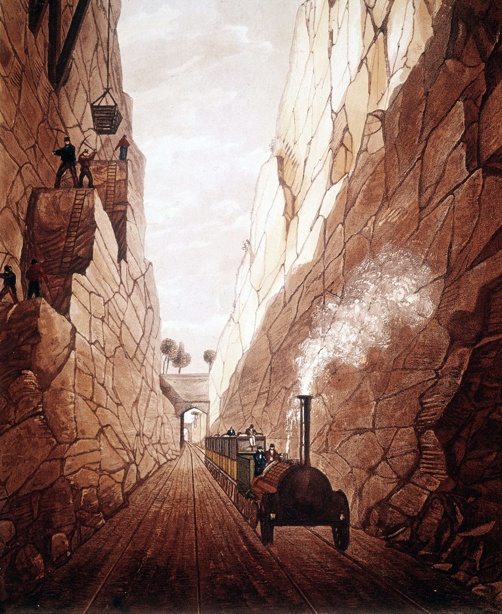 Den nye jernbanelinje mellem Manchester og Liverpool. Olive Mount Trench. 1832. af Unknown artist