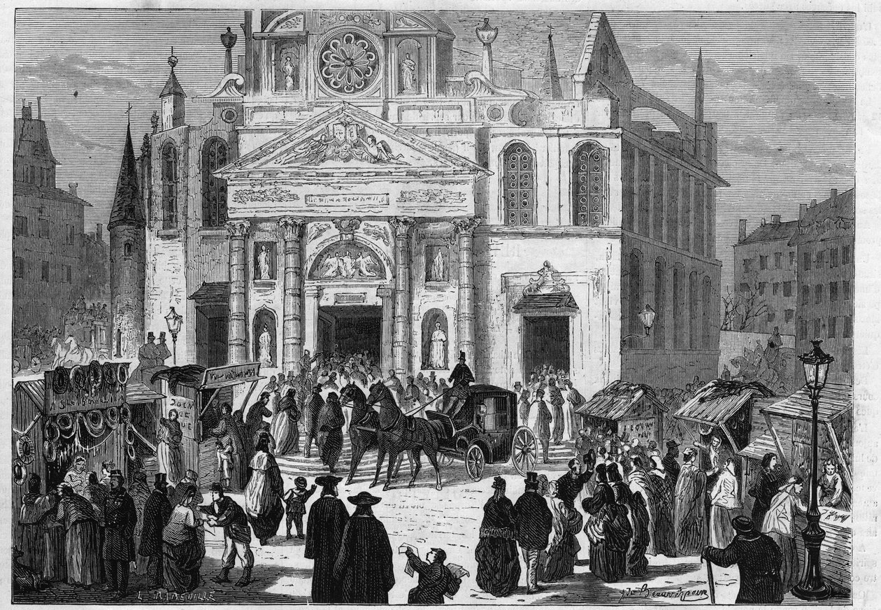 Novenen fra Sainte Genevieve ved kirken Saint Etienne du Mont (Saint-Etienne-du-Mont) i Paris af Unknown artist