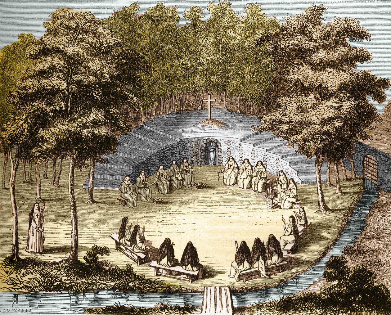 Nonnerne i Port-Royal-des-Champs (Port Royal des Champs) laver foredraget i ensomhed. af Unknown artist
