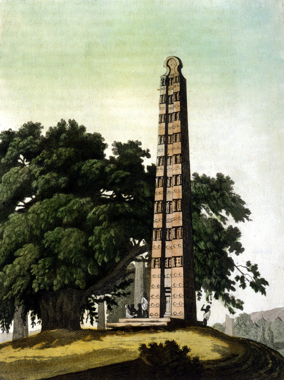 Obelisken fra Axum (Aksoum) bragt til Rom af italienerne i 1937. Il Costume antico e moderno, Jules Ferrario, Milano 1820. af Unknown artist