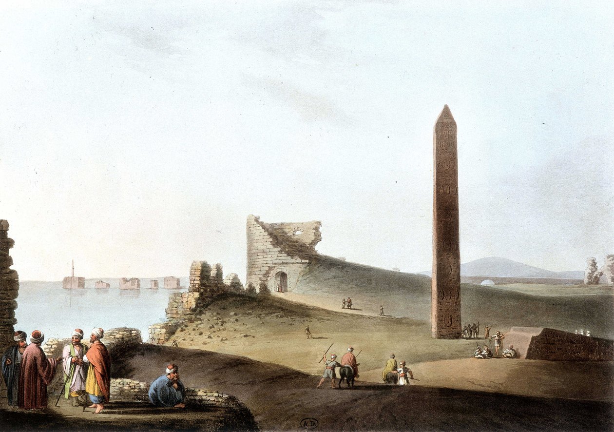 Obeliskerne i Alexandria, kaldet Cleopatras nåle - i "" Views in Egypt"" af Unknown artist