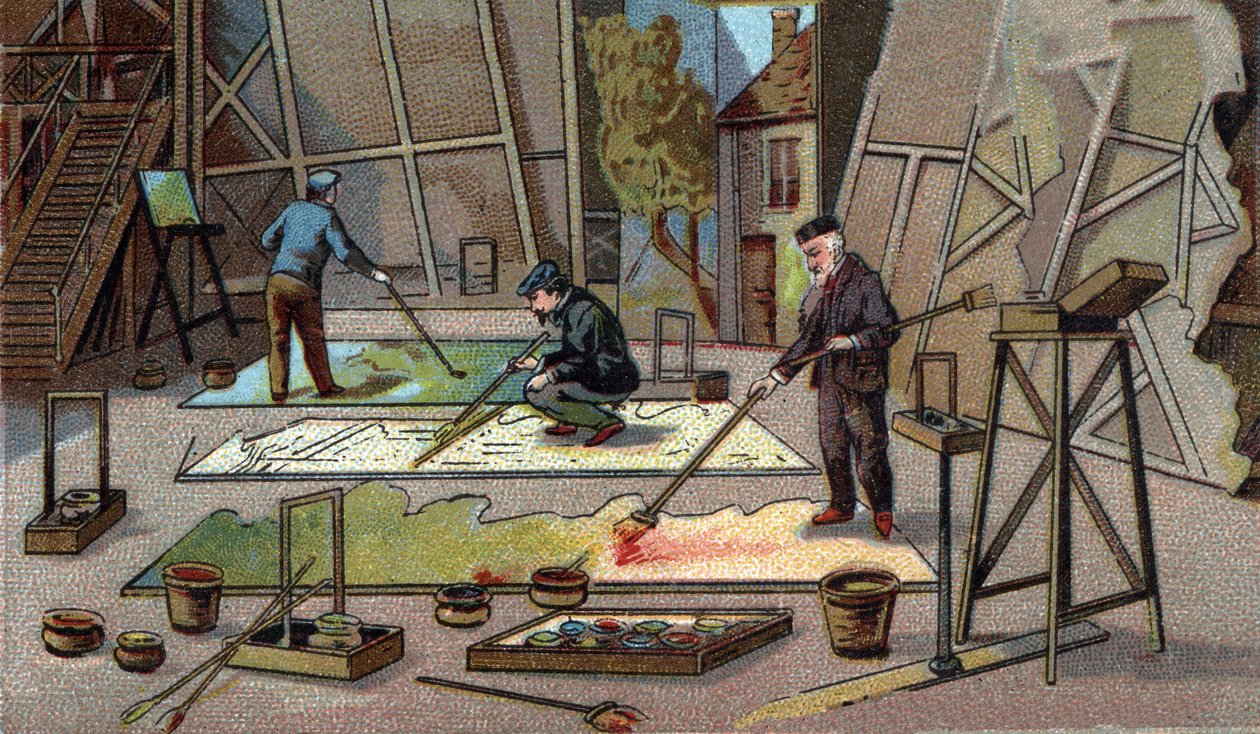 Teatrets malerdekoratør. Kromolitografi i slutningen af det 19. århundrede af Unknown artist