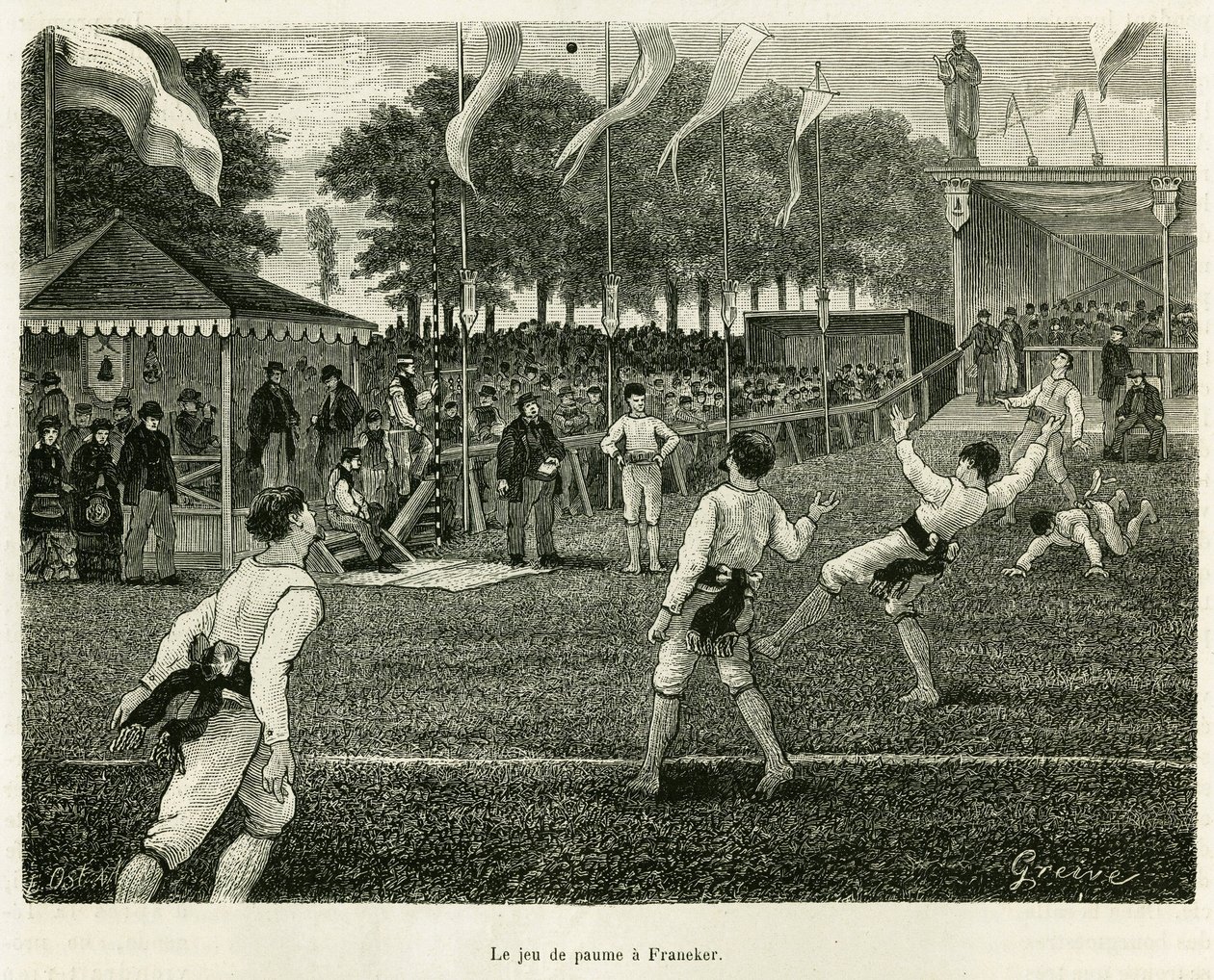 Palmespillet har Franeker (Holland). Gravering for at illustrere historien La Frise, baseret på et forhold fra en hollandsk avis, i le tour du monde 1886, instrueret af Edouard Charton (1807-1890), Hachette, Paris. af Unknown artist