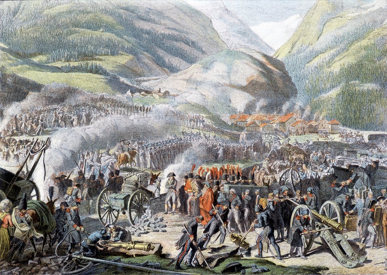 Napoleonshærens passage af Mount St Bernard den 16. maj 1800 - litografi af Unknown artist