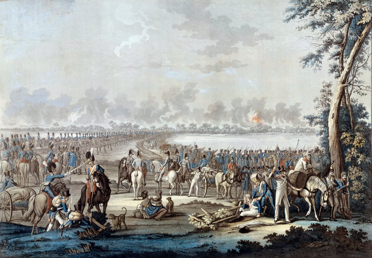 Passagen af Donau den 6/07/1809 under slaget ved Wagram litografi i det 19. århundredes Paris, Musee de l
