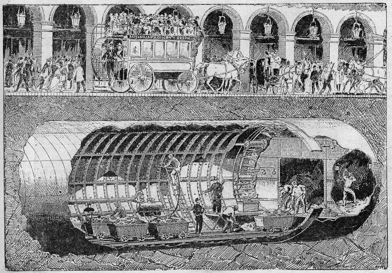 Gennemboring af vejen under Rivolis gade i 1895. af Unknown artist