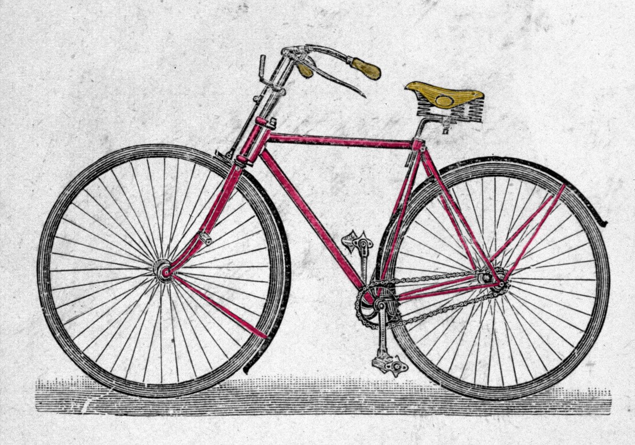 Den pneumatiske cykel, opfindelsen af gummidæk af englænderen John Boyd Dunlop går tilbage til 1888. af Unknown artist