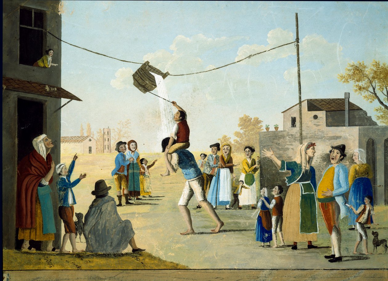 Det populære spil i bøtten i Napoli Anonymous-maleri. Napoli Museo Nazionale di San Martino fra det 19. århundrede af Unknown artist