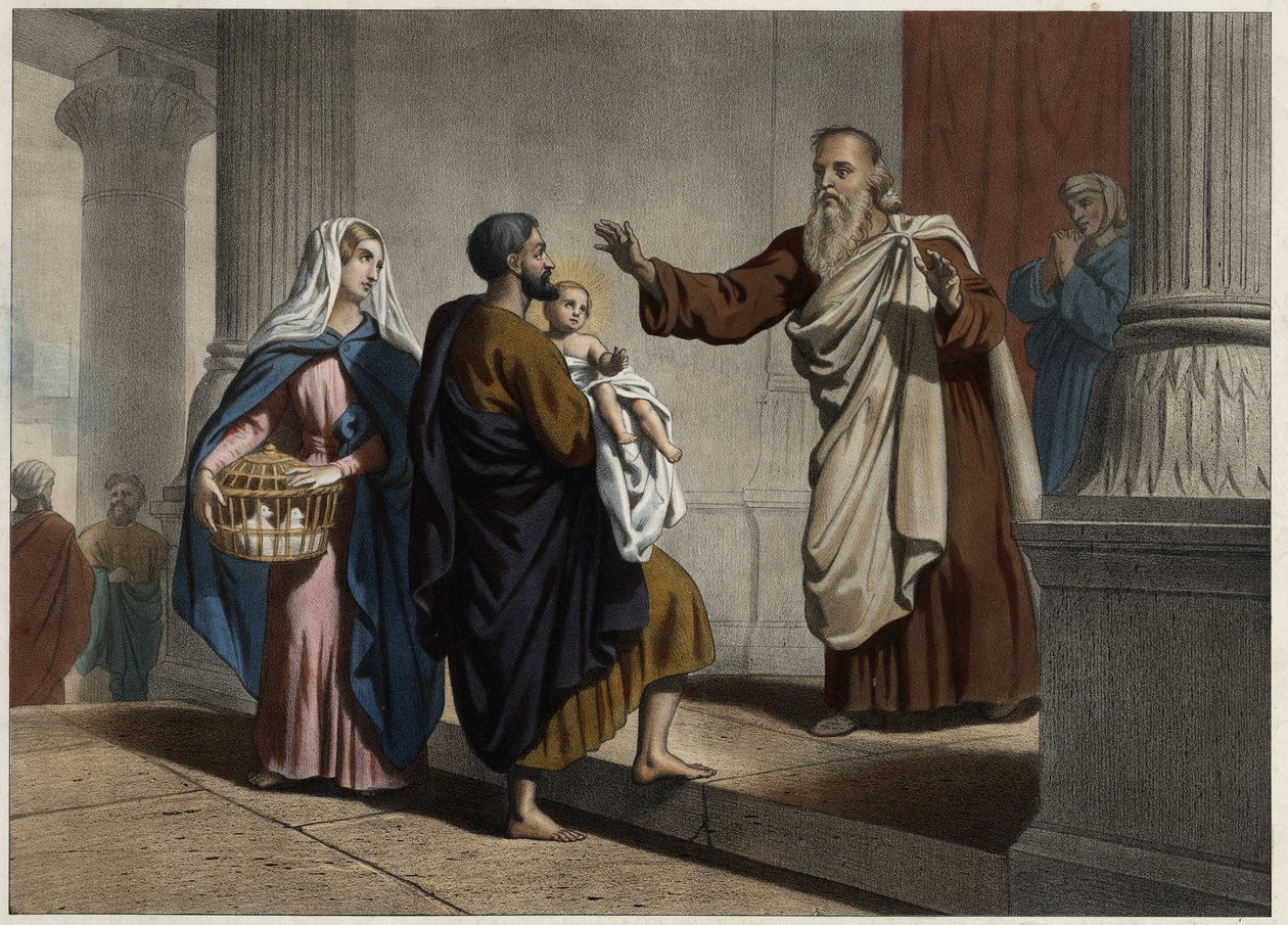 Præsentationen af Kristus i templet. Anonym stik fra midten af 1800-tallet. af Unknown artist