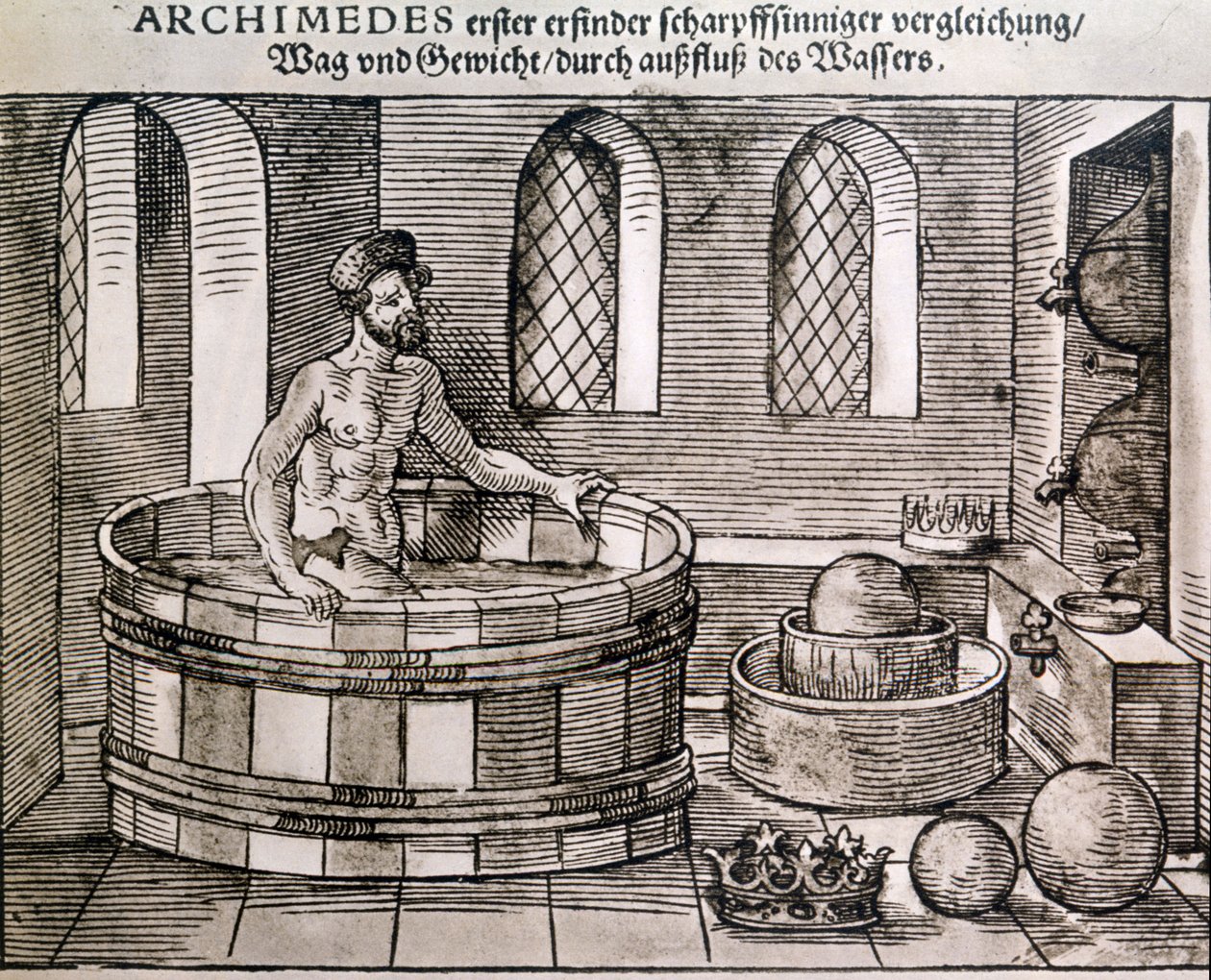 Princippet om Archimedes (legemers fremstød i vand). af Unknown artist