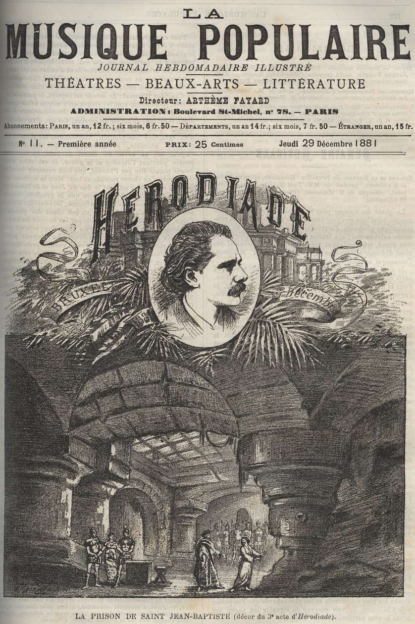 Johannes Døberens fængsel - dekoration af 3. akt af "Herodiade", opera i fire akter og syv malerier af Jules Massenet, på en libretto af Paul Milliet og Henri Gremont - indgravering i "La musique populaire"" illustreret ugeavis - 1882 af Unknown artist