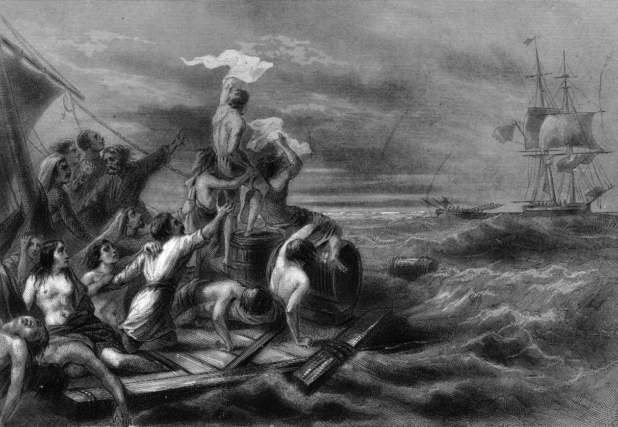 Medusas flåde ser Argus offshore. i "Histoire générale de la marine" af Van Tenac af Unknown artist
