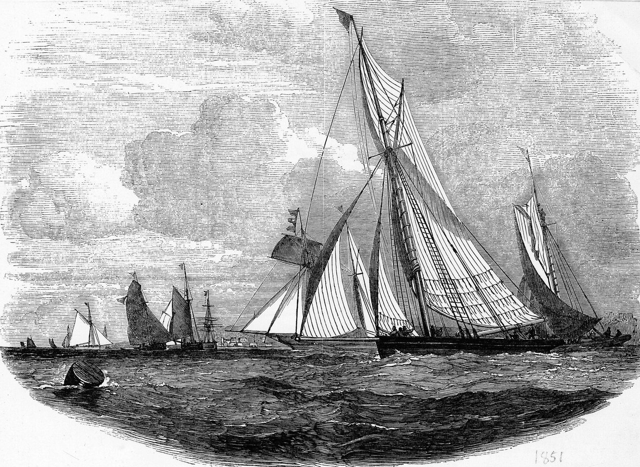 Regattaerne af Cowes i 1851 - gravering, Bibl. des Arts deco. af Unknown artist