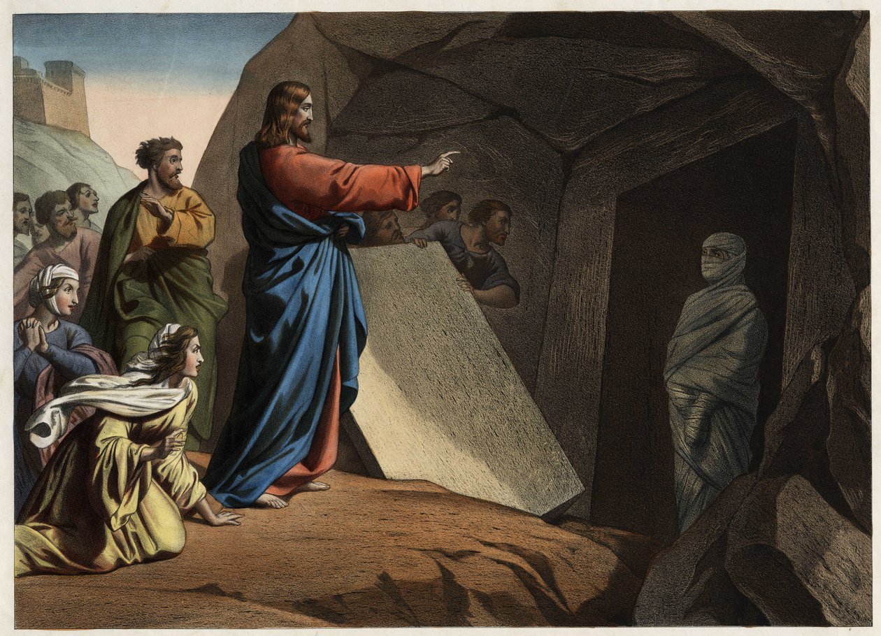 Lazarus opstandelse. Anonym stik fra midten af 1800-tallet. af Unknown artist