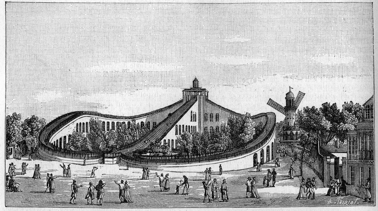 Rutsjebanen i Beaujon Garden i Paris i 1821. I "" Nature. Gennemgang af videnskaber og deres anvendelser til kunst og industri." 1888 af Unknown artist
