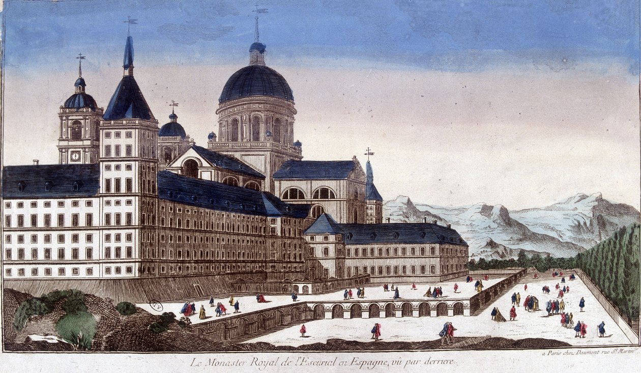 Det kongelige escurialkloster (Escorial) i Spanien, set bagfra. af Unknown artist
