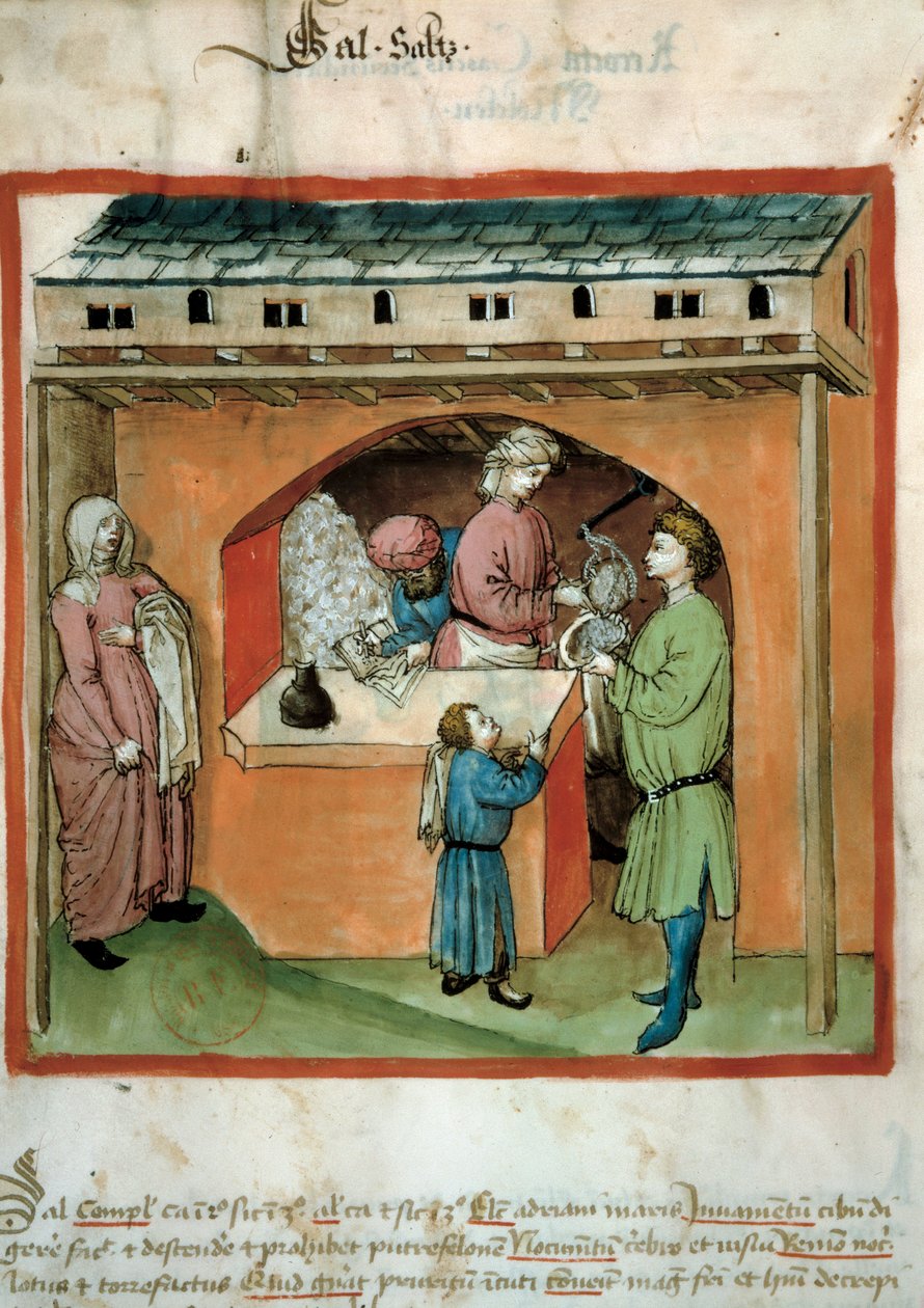 Salthandleren Eluminure fra handelen med medicin og diætetik "" Tacuinum sanitatis"" af Unknown artist