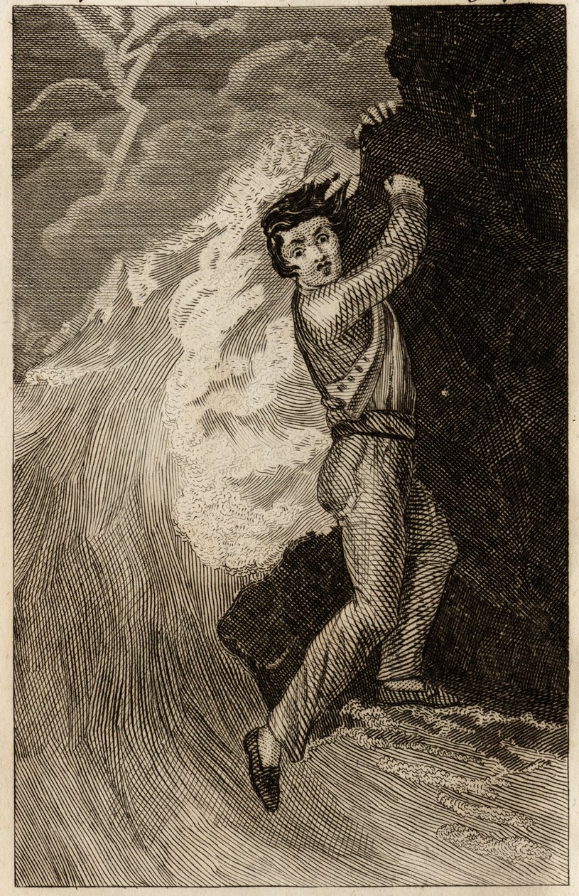 Robinson Crusoes skibsvrag, gravering indsat i "The adventures of Robinson Crusoe" af Daniel Defoe (1660-1731), edition la librairie d