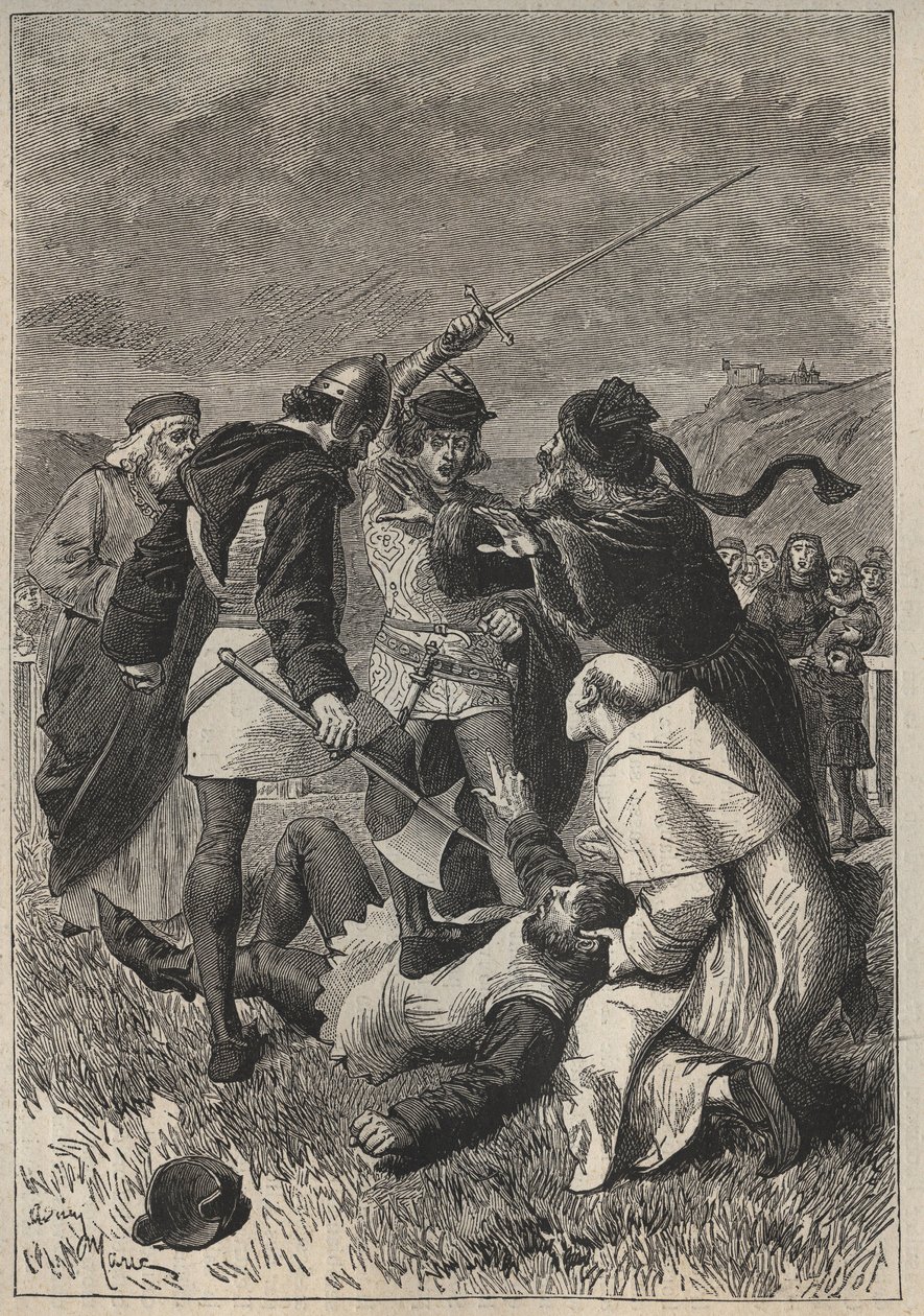 Bagvaskelsen af Rothsay - illustration fra det 19. århundrede til den historiske roman "The Pretty Girl of Perth or Valentine