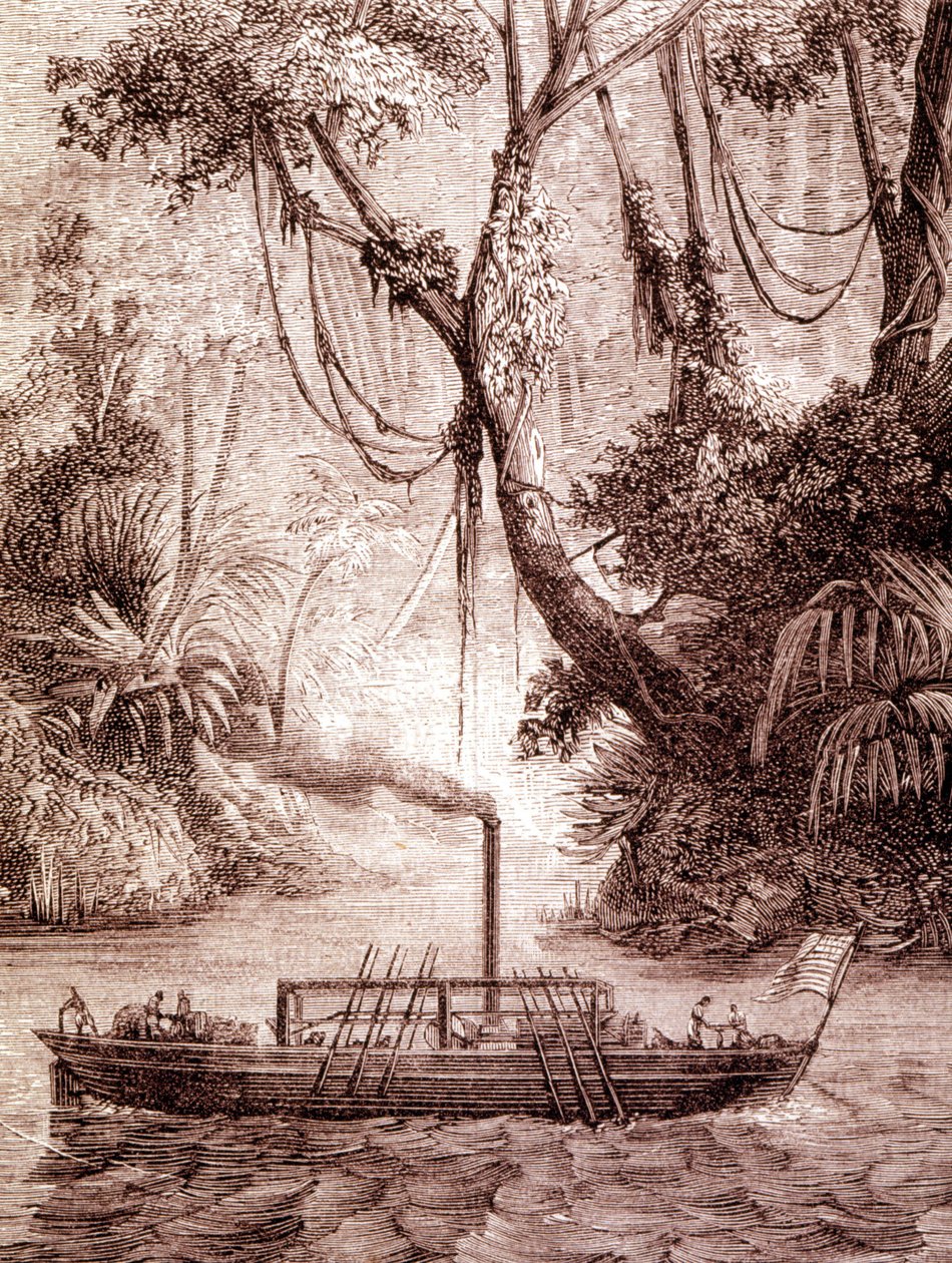 Dampbåden af John Fitch, amerikansk opfinder, på Delaware-floden omkring 1791. af Unknown artist