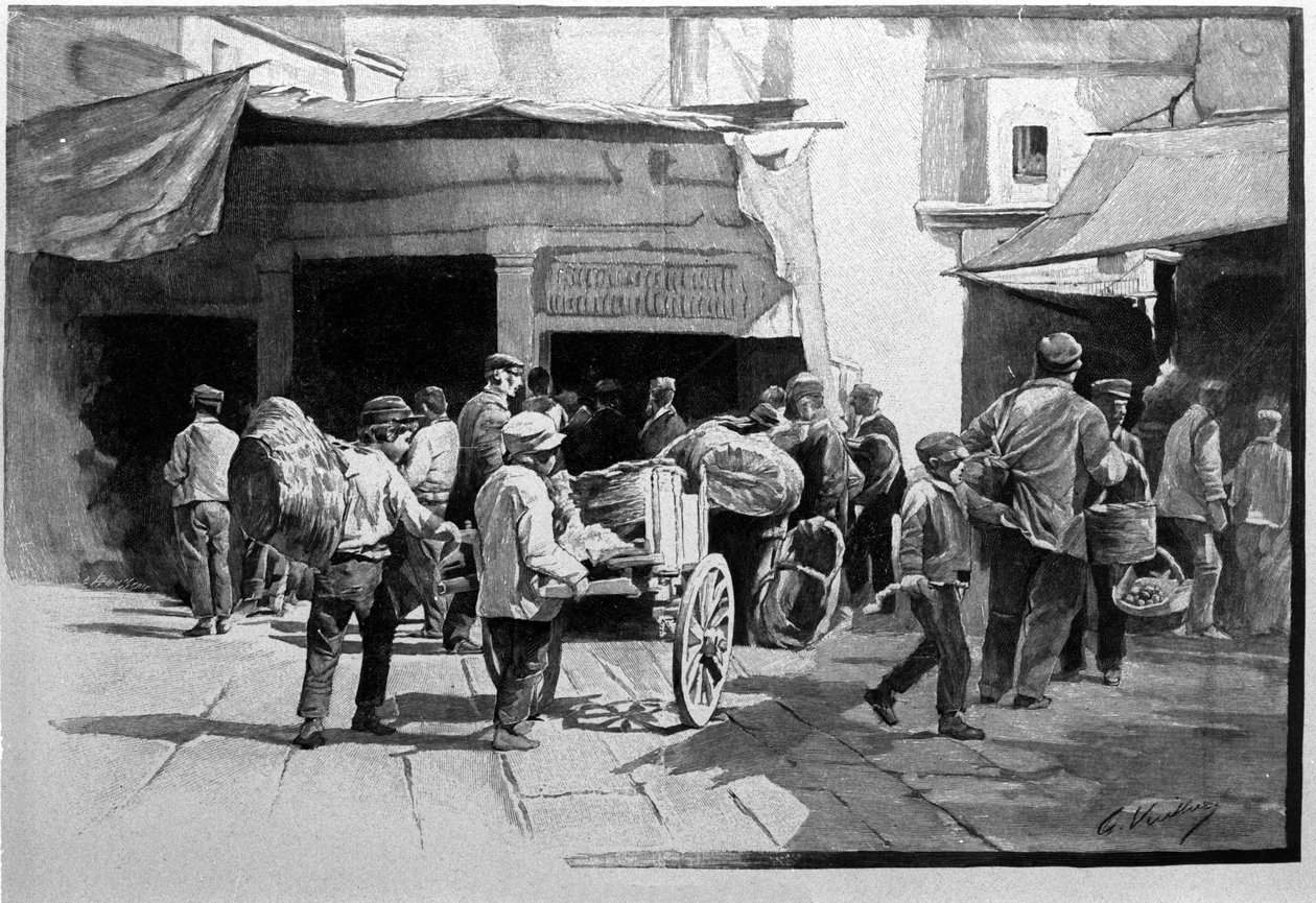 Gadesælgere og gåtur i District of Vuccirla i Palermo Sicilien gravering af det 19. århundrede af Unknown artist