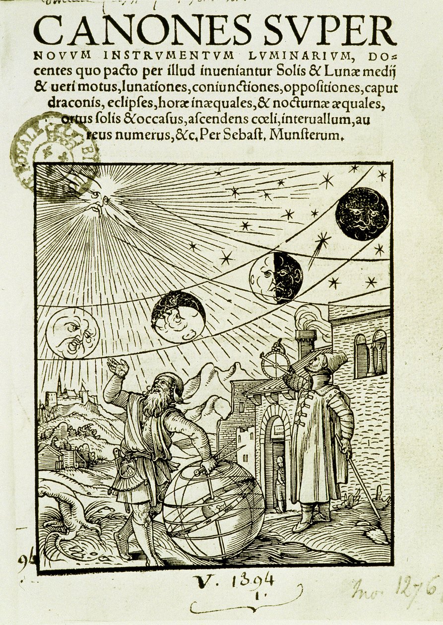 Solens og månens bevægelser observeret af astronomer - frontispice af bogen "" Super Canones"" af Unknown artist