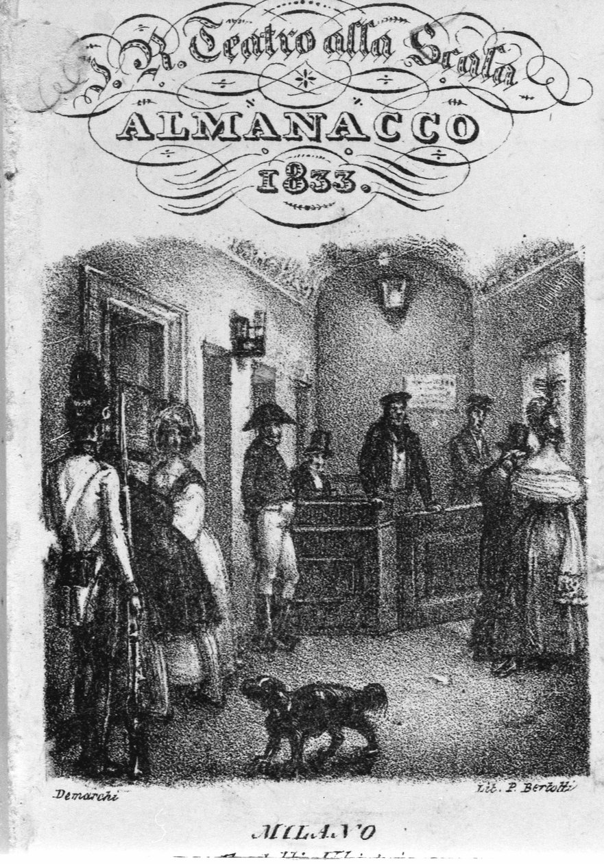 Billetkontoret for teatro alla Scala, almanach fra 1833. af Unknown artist