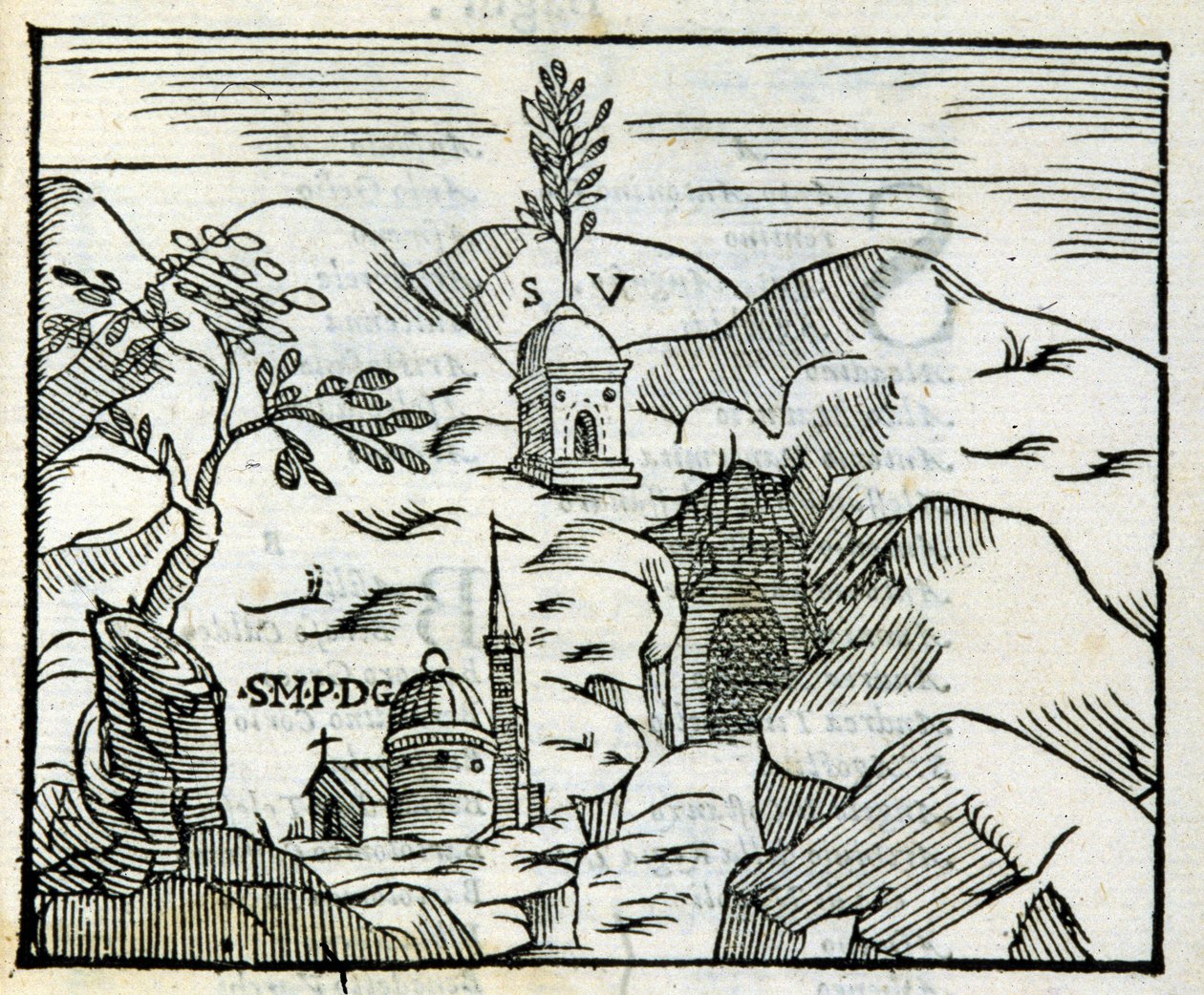 Virgils grav (70 f.Kr. - 19 f.Kr.) i Pozzuoli (Pozzuoli). Xylografi efter en turistguide fra det 17. århundrede. af Unknown artist