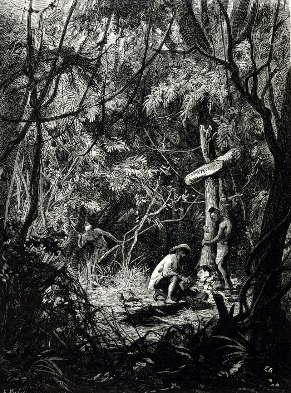 Udforskeren Henri Mouhots grav i Indokina. af Unknown artist