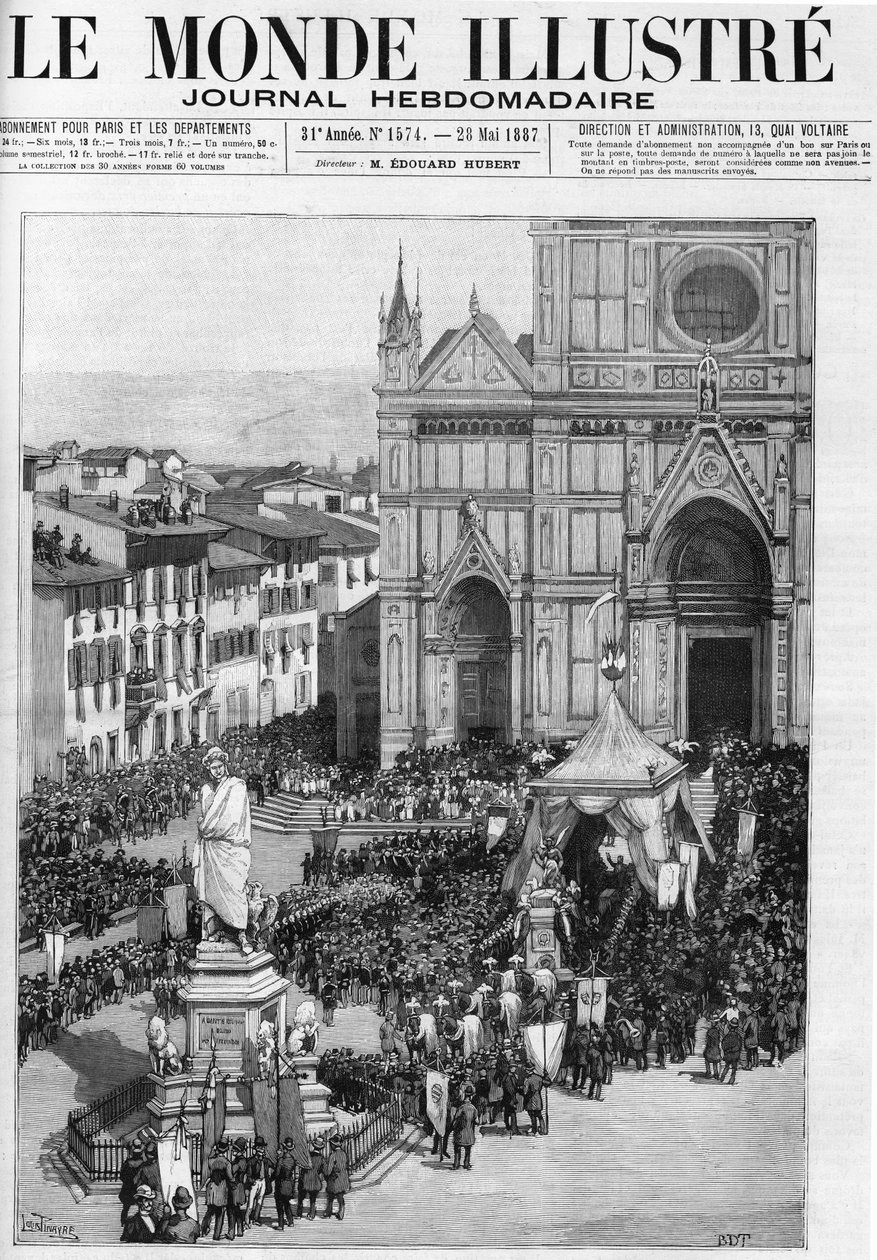 Oversættelsen af resterne af Gioacchino Rossini i Santa Croce-kirken i Firenze (Italien), i "" den illustere verden"" 1887. af Unknown artist