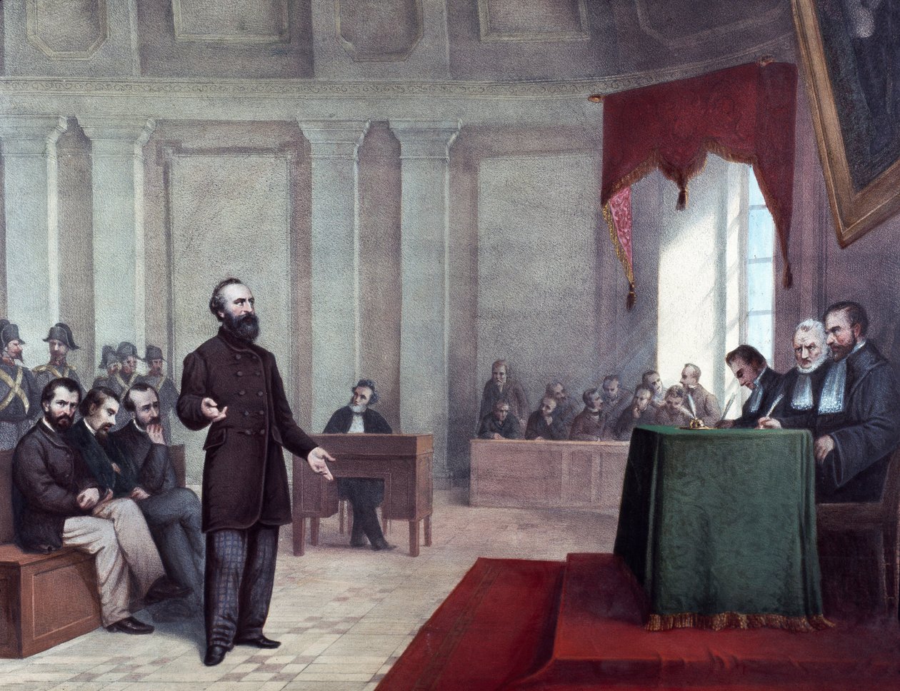 Retssagen mod Felice Orsini (1819 - 1858), der begik angrebet på Napoleon III den 14. januar 1858. Litografi fra slutningen af 1800-tallet. Milanos privatsamling ©Luisa Ricciarini/Leemage af Unknown artist