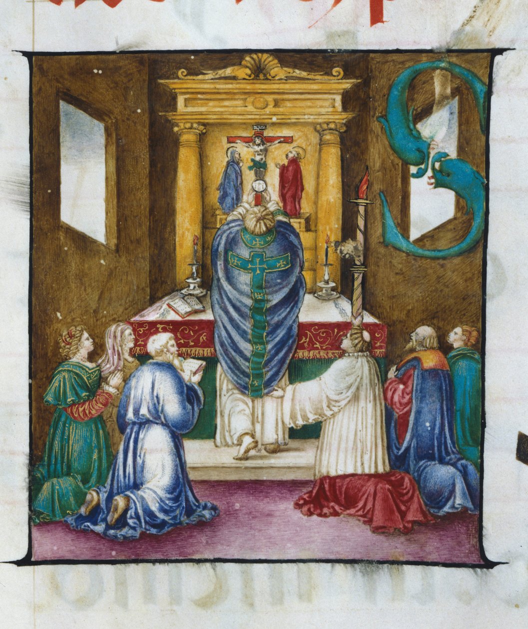 Værtens hævning. Lettrine S. - fra et 1500-tals kor. Den kronede jomfru af Lodi kirke. af Unknown artist