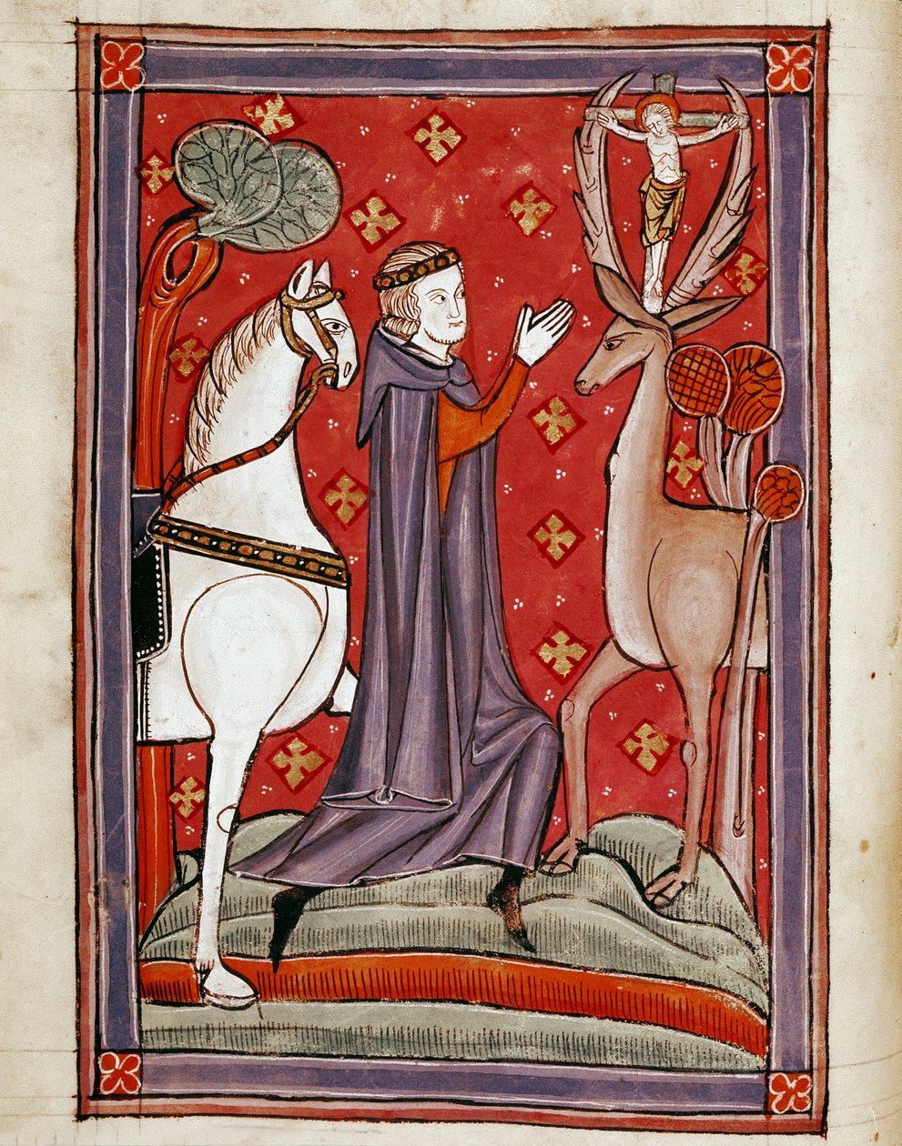 Synet af Sankt Eustatius Sankt Eustachius står over for en hjort, der bærer et billede af Kristus, korsfæstes mellem hans skove. Miniature fra et manuskript fra 1200-tallet. Biblioteca Marciana, Venedig af Unknown artist