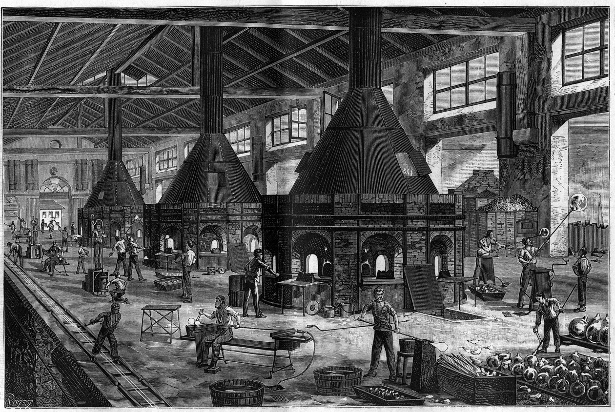 Hele glasvarer fra MM Appert-brødrene, der viser arbejdet med den nye proces med at blæse glas med luftkompresser. af Unknown artist