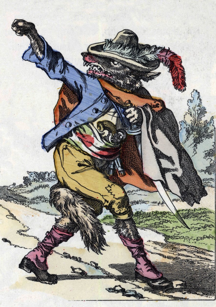 Ulven. Illustration af fortællingen "Compere le Loup, Maitre Renard, Comere la Chevre et ses petits biquets"" efter en fabel af Jean de la Fontaine. I “”Fortællinger fra hjemmet for de mindste””. Anonym gravering af det 19. århundrede. af Unknown artist