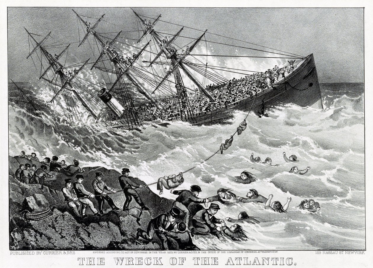 Vraget af RMS Atlantic transatlantiske oceanlinjeskib af White Star Line, på kysten af Nova Scotia af Unknown artist