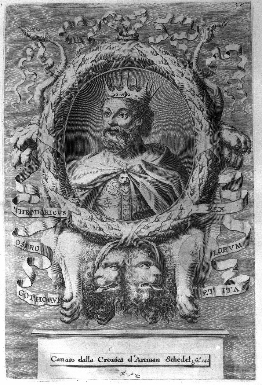 Theodorik I den Store (v. 454-526), østgoternes konge (474-526) og grundlæggeren af østgoternes rige i Italien. af Unknown artist