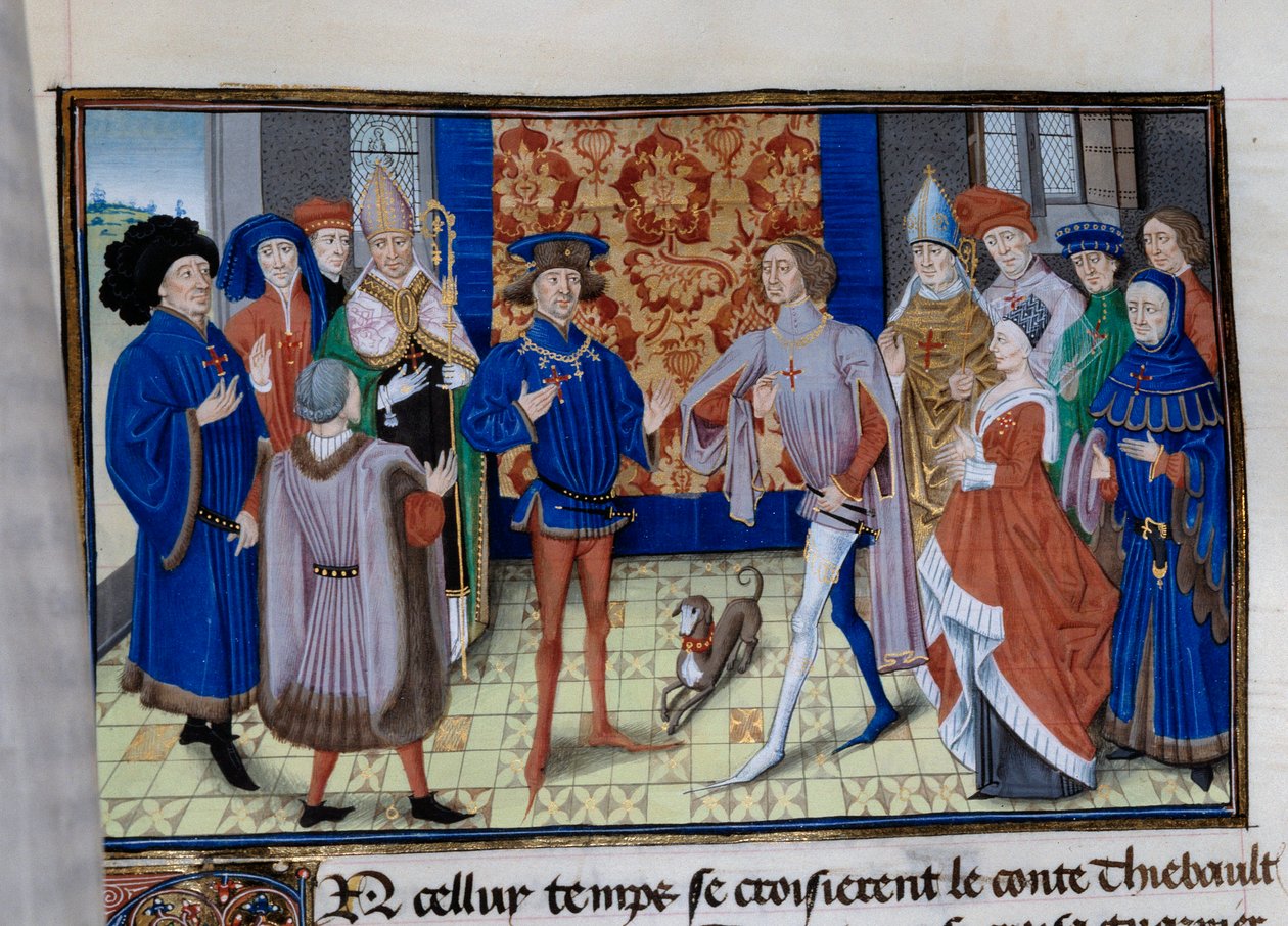 Thibaut III af Champagne (1179-1201), Ludvig (d. 1205), greve af Blois og Chartres, og Baudouin IX af Flandern (eller Baudouin VI af Hainaut), også kendt som Baudouin I af Konstantinopel (1171-1206), mødtes . Miniature i "" Krønike om Herodes Antipas