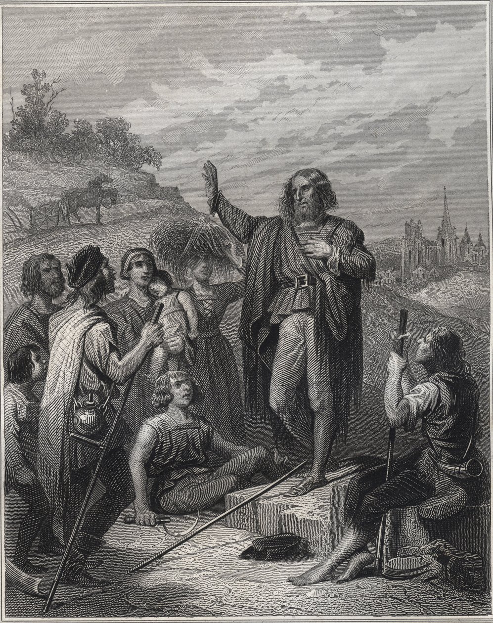 Thomas Muntzer Prædiker - Thomas Muntzer (Munzer) (1489-1525) underviser i sin doktrin - Indgravering i "Les Fastes Populaires, ou Histoire des heroic deeds du peuple et de son influence sur les sciences, les arts, l