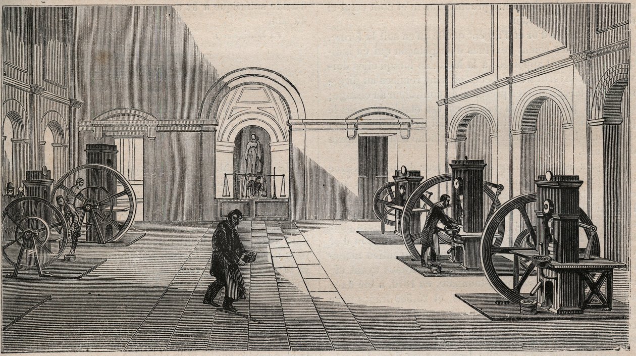 Thonnelier pengepresse på La Monnaie i Paris - gravering fra 1877 af Unknown artist