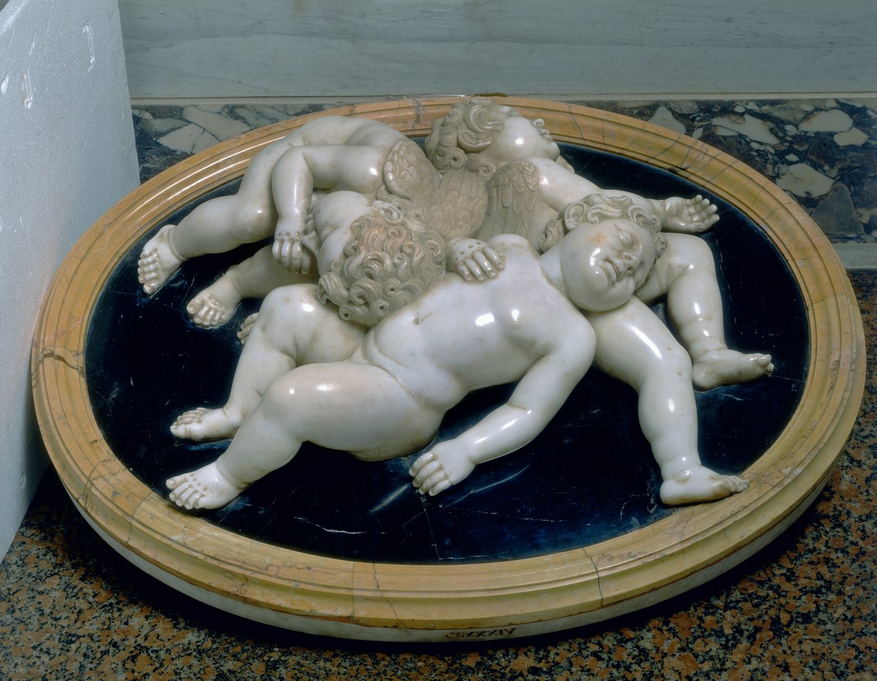 Tre sovende putti af Unknown artist