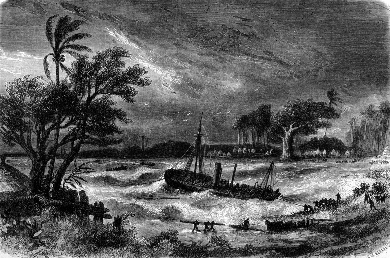 Tidevandsbølge i Rufisque (Senegal) i det 18. århundrede. af Unknown artist