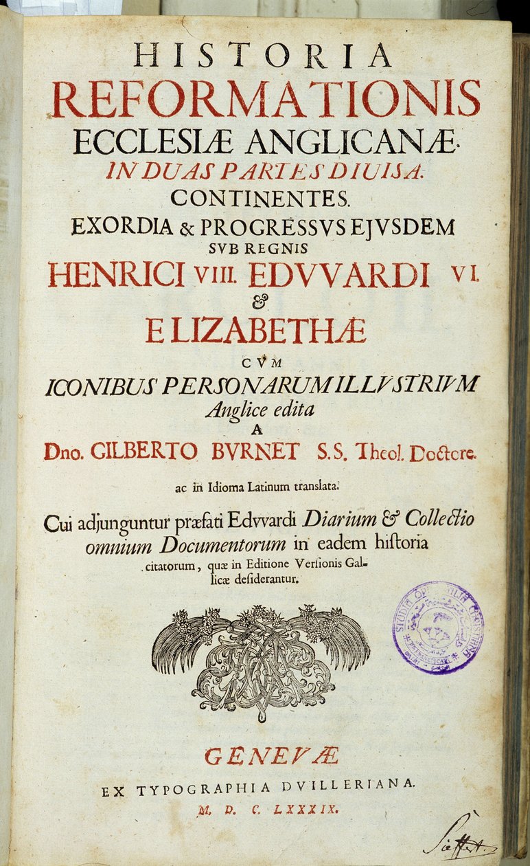 Titelside ""History of the Church of Englands reformation..."", Genève af Unknown artist