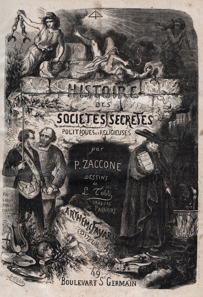 Titelside på "" Historien om hemmelige, politiske og religiøse samfund"" af Pierre Zaccone (1817-1895) af Unknown artist